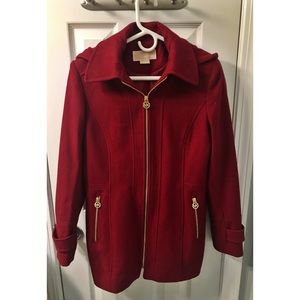 MICHAEL KORS RED FLEECE JACKET WITH HOOD